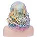 BERON 14 Inches Rainbow Wig Short Wavy Wig Rainbow Wigs with Bangs Bob Wig Colorful Wig for Women Wig Cap Include