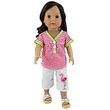 2 Pc.18 Inch Doll Clothing Striped Doll Shirt & Flamingo Capri's American Doll Clothes Outfit, Fits American Girl Dolls, Striped Shirt/Flamingo Capri Set