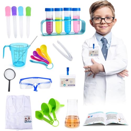 AM ANNA Kids Experiments Science Kit with Lab Coat, Scientist Costume Role Play Tools Educational Learning Set,Scientist Costume Dress Up and Role Play Toys Gift for Boys Girls Kids