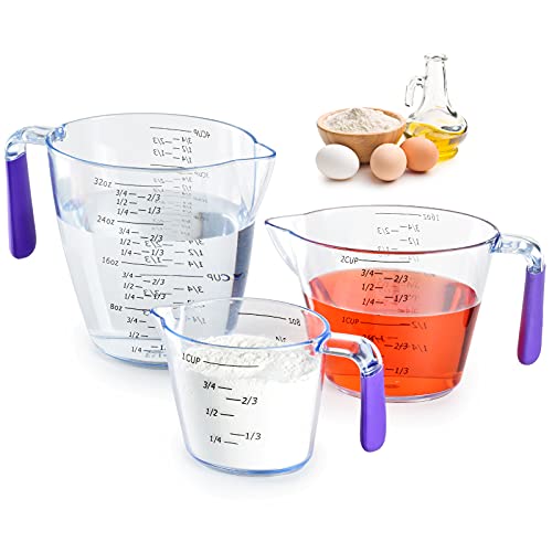 Measuring Cups Set, 3Piece Clear Plastic Measuring Cups with OZ & Cup