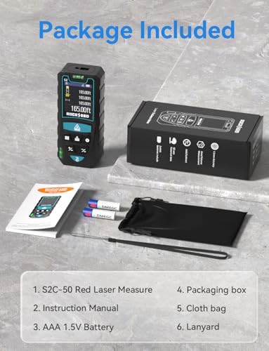 Laser Meter 50M, RockSeed HD IPS Display Digital Laser Distance Meter with Electric Angle Sensor, Portable Laser Rangefinder with 5 Units, Distance/Area/Volume/Pythagorean Measurement, etc.