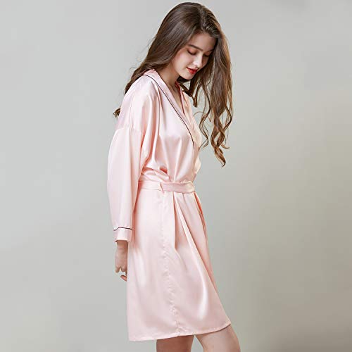 Women's Robe Satin Kimono Silk Luxury Short Silky Bathrobe for Bridesmaid Wedding Party Pink