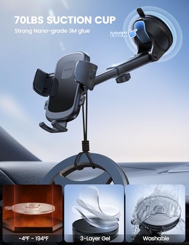 Lamicall Phone Mount for Car [3-in-1 Military-Grade Suction Cup] 360° Rotation Phone Holders for Your Car [Metal Hook] Cell Phone Car Mount Dashboard Vent Windshield All Smartphone LeatherGrain