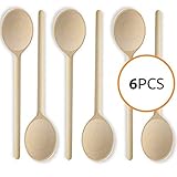 MR. WOODWARE 12- Inch Wooden Kitchen Spoons Baking Mixing Serving Utensils Bulk Spoon Puppets Beechwood - Long Handle - Set Of 6