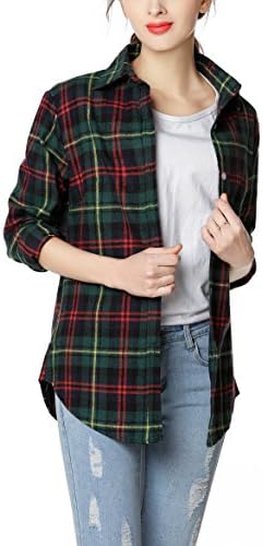 GUANYYWomen's Classic Plaid Button Down Shirt - Loose Fit and Long Sleeves
