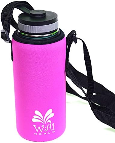 Insulated Water Bottle Carrier for Hydro Flask, Klean Kanteen - Neoprene Holder Case with Adjustable Shoulder Strap - fits 18oz, 21oz, 32oz, 40oz bottles, Pink 32oz