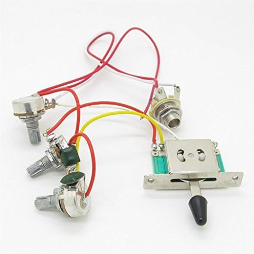 Pxyelec Guitar Wiring Harness Prewired 3x 500k Pots 1 Volume 2 Tone Control Knobs 5 Way Switch for Strat Guitar