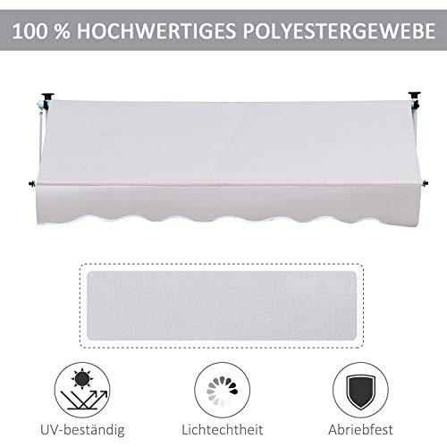 Outsunny Markise Klemmmarkise Sonnenschutz Faltarm Handkurbel Balkon Alu Cremeweiß 3x1,2cm – Bild 7