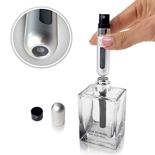 Refillable Glass Perfume and Cologne Fine Mist Atomizers with Metallic Exterior by L'AUTRE PEAU - Portable Travel Size - 3ml Transfer Pipette and Filling Funnel Included - 6 Piece Variety Pack of 5ml
