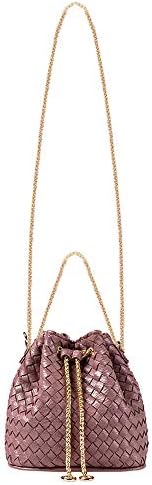 Women Fashion Drawstring Bucket Bags Mini Tote Handbag Chain Shoulder Bag Casual Crossbody Bag Satchel Purse