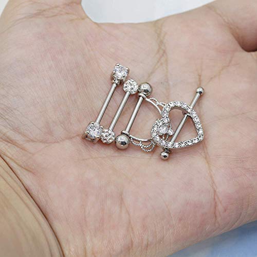 Finrezio 4 Pairs 14G Stainless Steel Nipplering Nipple Tongue Rings CZ