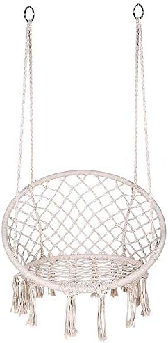 Chihee Hammock Chair Tassel Swing Beige Hanging Chair,Cotton-Woven Rope Macrame Hammock Swing Chair for Indoor Outdoor Home, Patio, Porch, Deck, Yard, Garden