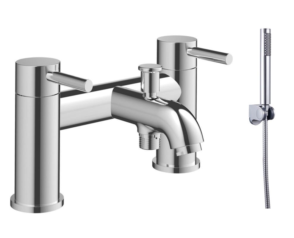 KINGBATH™ Bath Shower Mixer Tap Faucet with Shower Kit Handheld Shower Head Bathtub Bathroom Filler Sink Hot and Cold Solid Brass Modern Double Lever Handle Chrome