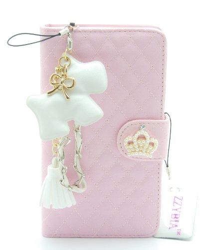 ZZYBIA® NOTE III 3 QCD Leatherette Stand Case Card Holder Wallet with Dog Fringed Dust Plug Charm for Samsung Galaxy Note III 3 N9000 N9005 (Pink)