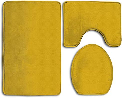 Lyir マスタード イエロー トイレ カーペット ファッション バスルーム ラグ マット 3点セット 滑り止めパッド バスマット トイレの蓋カバー