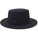 OHEETU Classic Black Fedora Hat Unisex Wide Brim Flat Top Panama Hats with Bow Vintage Jazz Derby Cap for Wedding Party Performance