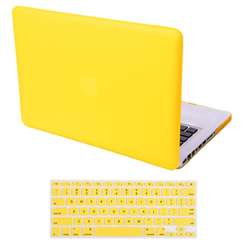 HDE MacBook Pro 13" Non Retina Case Hard Shell Rubber Coated Plastic Cover Frosted Matte with Keyboard Skin Fits CD Drive Models A1278 (Yellow)