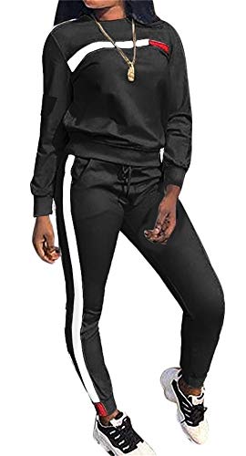 Plus Size 2 Piece Outfits for Women Striped Pullover Hoodies Flare Long Pants Tracksuit Jumpsuit Set