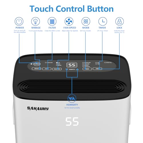 SAHAUHY 120 Pints Dehumidifier for Basement Home Bedroom Garage Space up to 6200 Sq.Ft with Drain Hose,Water Tank and Wheel