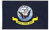 Annin Flagmakers Model 439030 U.S. Navy Military Flag 3x5 ft. Nylon SolarGuard Nyl-Glo 100% Made in USA to Official Specifications. Officially Licensed Manufacturer.