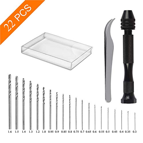 image for Vetoo 22 Pcs Mini Pin Vise Hand Drill Bits, Hobby Hand Drill Kit Manua