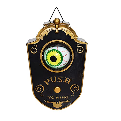 DriSubt Halloween Decoration, Animated Eyeball Doorbell Halloween Props Animated with Spooky Sounds, Haunted Doorbell Halloween Party Prop Decoration(Black)
