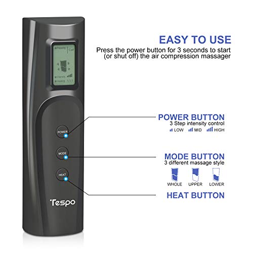 Air Compression Calf Leg Massager - Tespo Wrap Massage with Heat, Compression Boot for Circulation and Muscle Relaxation, 3 Intensities 3 Modes - Thumbnail 4
