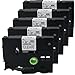 NEOUZA 5PK Compatible for Brother P-Touch Laminated Tze Tz Label Tape Cartridge 9mm x 8m (TZe-121 Black on Clear)