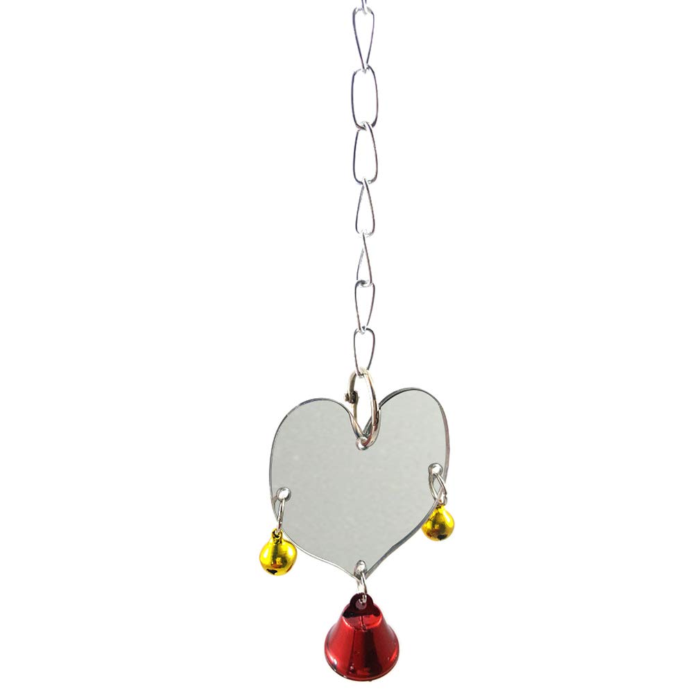 Heart Shape Single Face Mirror Parrot Bell Toy Pet Bird Mirror Toy Swing Bird Cage Toys With Bell Hanging Cage Toy For Budgie Birds (Random Bell Color) Keep Warm