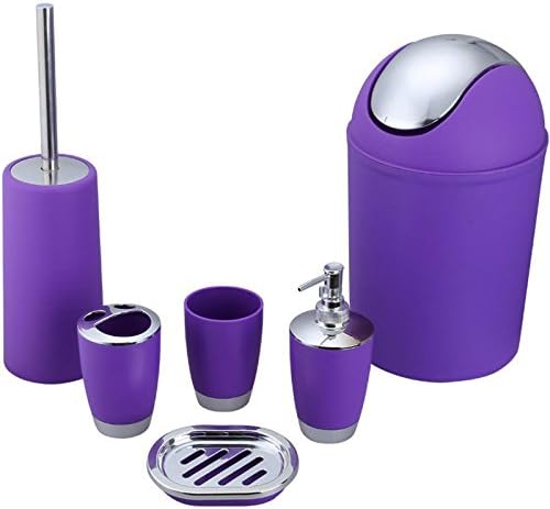 Candy Grils 6 Piece Plastic Bath Accessory Bathroom Set, Lotion Dispenser,Toothbrush Holder,Tumbler Cup,Soap Dish, Trash Can,Toilet Brush Set