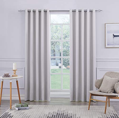 Coastline Ultra Soft Satin Sliver Grey Eyelet Curtain Window Treatment Drapes 2 panels for Bedroom, Livingroom, Kids Nursery Room W46 x L54 inch