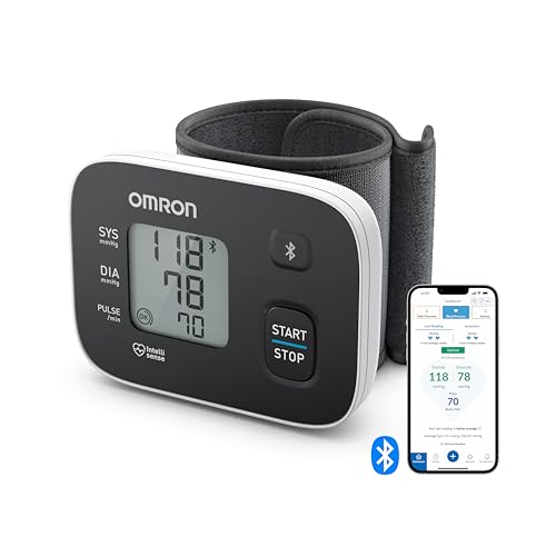 OMRON RS3 Misuratore di Pressione Arteriosa da Polso, Misuratore pressione da polso per Misurare la Pressione e il Monitoraggio Dell'Ipertensione, Connessione Bluetooth, Bianco, Nero