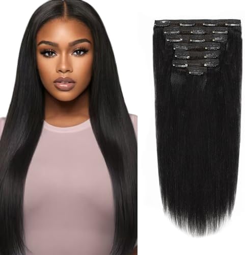 YILITE Jet Black Clip In Hair Extensions Real Human Hair #1 120 Gram 8Pcs 16inch Hair Extensions Clip Ins Natural Silky Straight Human Hair Clip In Extensions (16inches #1 Jet - View #7