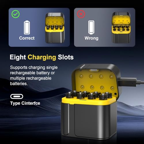 Cuorvag Rechargeable Battery AA with Charger, 8 Pack AA 1.5V Lithium Batteries, 3700mWh High Capacity, Smart LED Type-C Charging Case, 1300+ Cycles