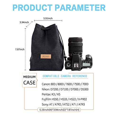 BEIYANG Drawstring Bag Mirrorless Camera Case, Waterproof DSLR Bag Soft Portable Lens Case Gadget for Traveling Outdoor and Canon Nikon Sony Pentax Olympus Polaroid Shockproof Yellow Green Black - Thumbnail 5