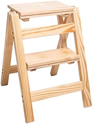 Portable Step Stool, Wooden 2-Step Ladder Non-Slip Multi-Function Library Bedroom Living Room Easy to Store 38x42x52cm