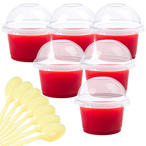 Ruisita 50 Sets 9 OZ Clear Plastic Cups Disposable Party Cups with Dome Lids Spoons for Ice Cream Cup Snack Bowl Dressing Condiment Cups (50, 9 OZ)