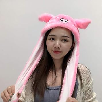 Thboxes Cute Cartoon Figure Funny Girl Women Hat with Moving Ears for Summer Pink 60cm Without Light