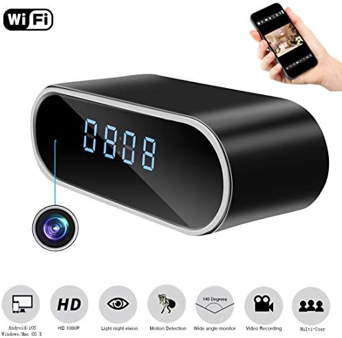 Mopora WiFi Hidden Camera Clock, 1080P Wireless Home IP Surveillance Security Camera, APP Remote Real-Time View, Motion Detection Alarm, Loop Recording