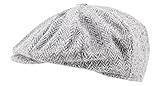 100% Handmade Handwoven Tweed.'Newsboy' Cap.Silver Grey Herringbone.made by Hanna Hats