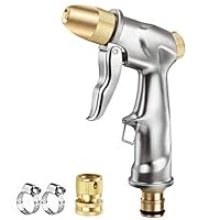 Garden Hose Nozzle Sprayer Gun 100% Heavy Duty Metal Zinc Alloy Spray Gun Body & Full Brass Nozzle Leak Proof Metal Hand Sprayer High Pressure Sprayer in 4 Spraying Modes for Watering Plants & Lawn Ga