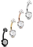 Jstyle 4 Pcs a Set 14G 316L Stainless Steel Belly Button Ring Cubic Zirconia Navel Rings Body Jewelry