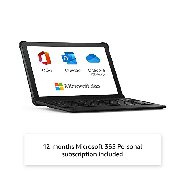Fire HD 10 Plus tablet, 64 GB, Slate, with Ads + Bluetooth keyboard + 12-month Microsoft 365 Personal subscription