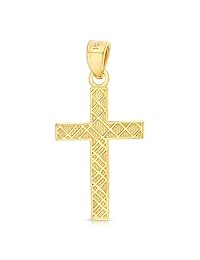 Colgante de cruz de oro amarillo de 14 quilates con cadena de trigo de 0.035 in.