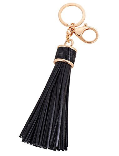 Women Tassels Keychain Car Circle Key Rings Gift Bag Hanging Buckle (Black)