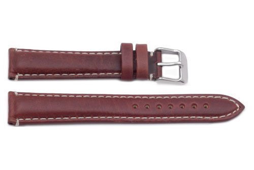 Hadley Roma MS885 24mm Long Watch Band Chestnut Oil Tan Leather Contrast Stitch