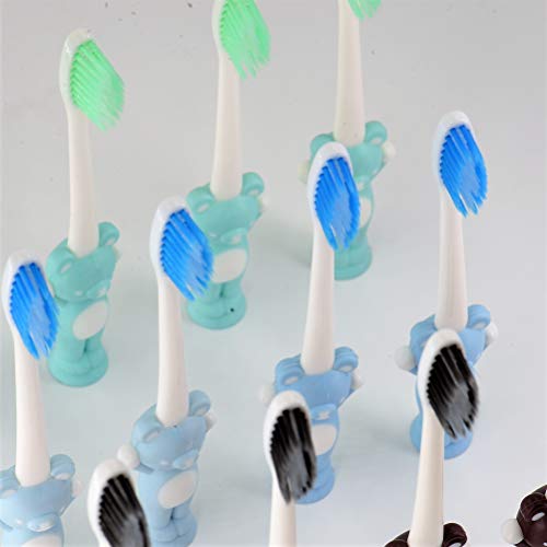 Yabber Kids Toothbrush Set [1 Year KIT - 12 PACK (1 Per Month)] - [Teddy Bear Series] Brown (4), Blue (4), Aqua (4) - with Suction Cup - Soft Plastic - PBT Bristles [Boys] - Thumbnail 3