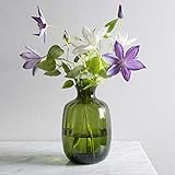 CASAMOTION Vases Hand Blown Art Glass Vase, Ripple Design Centerpiece Vases for Table, Olive Green