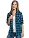 Zeagoo Women's Cotton Button Down Tartan Plaid Flannel Checkered Shirts, L, Blue