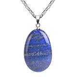 iSTONE Natural Gemstone Natural Lapis Lazuli Water Drop Pendant Necklace with Stainless Steel Chain 20 Inch